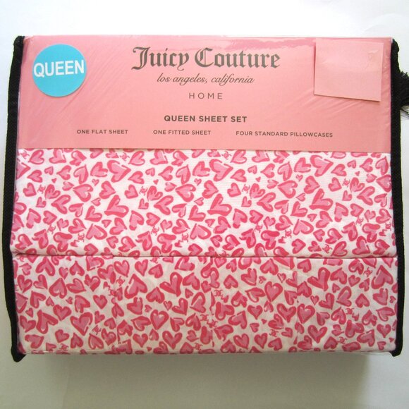 Juicy Couture Other - Juicy Couture Queen Sheet Set JC Red Pink Hearts